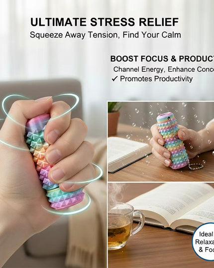 2RD GEN Stress Relief Fidget Keychain 28g --Thick Spike Blue-Green Grip, Rotatable Bearing For Focus & Palm Massage,