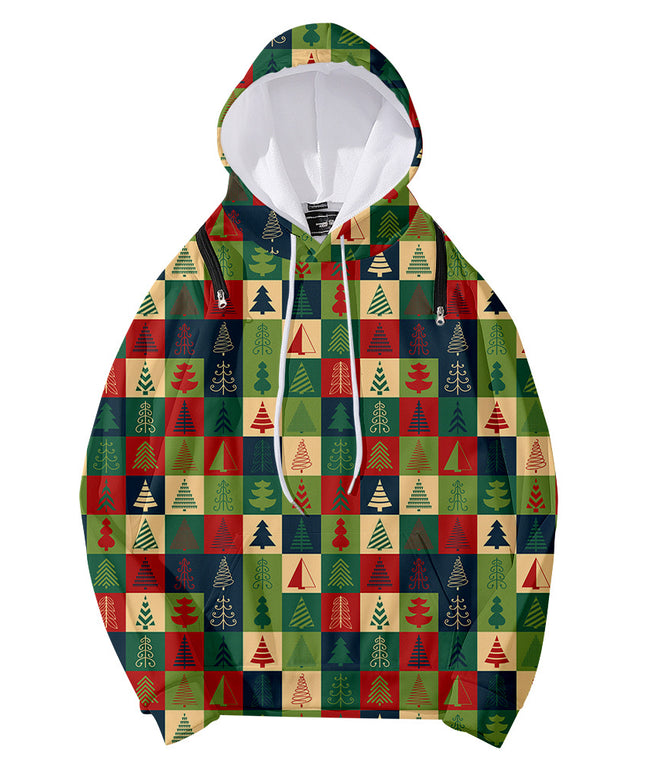 Christmas Element Printed Detachable Hooded Loose Women's Sweater