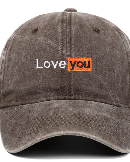 Love You Embroidered Hat Retro Distressed Soft Top