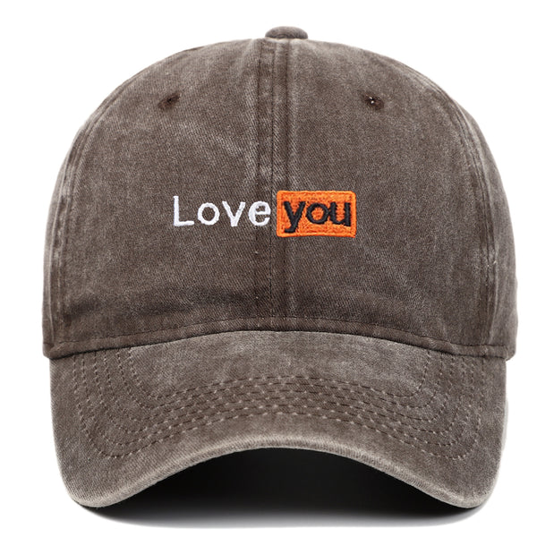 Love You Embroidered Hat Retro Distressed Soft Top