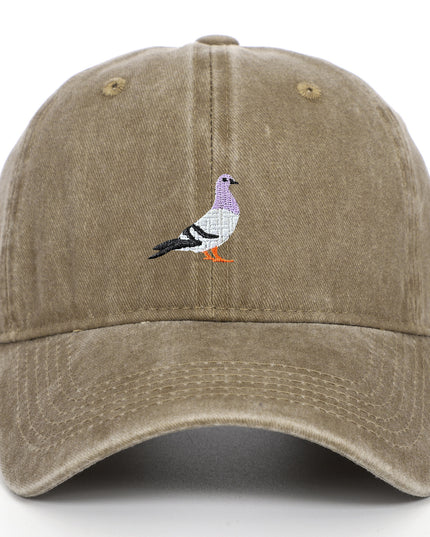 Pigeon Embroidered Washed Sun Hat
