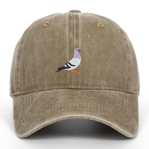 Pigeon Embroidered Washed Sun Hat
