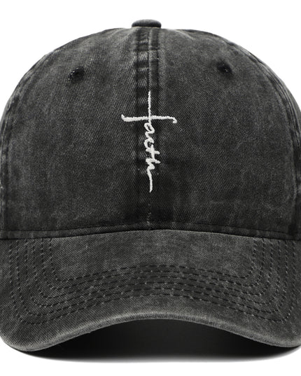 Cross Embroidery Baseball Cap Cotton Vintage Worn Looking Washed-out Baseball Cap