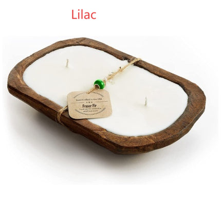 Retro Lavender Wooden Basin Candles Three Lamp Wick Aromatherapy Candles