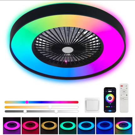23 Inch Black Ceiling Fan Light With LED RGB  Dimmable & Color-Changing, APP & Remote Control, Modern Smart Ceiling Fan For Living Room, Bedroom, And Dining Room Silent-6Speed-Reversible-DC Motor