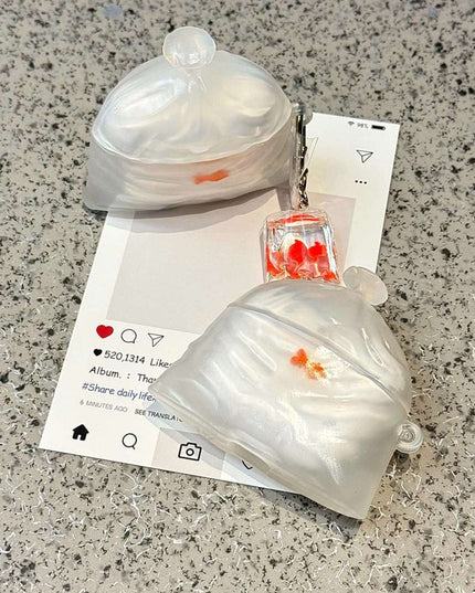 White Transparent Garbage Bag Goldfish Pendant Bluetooth Earbuds Case
