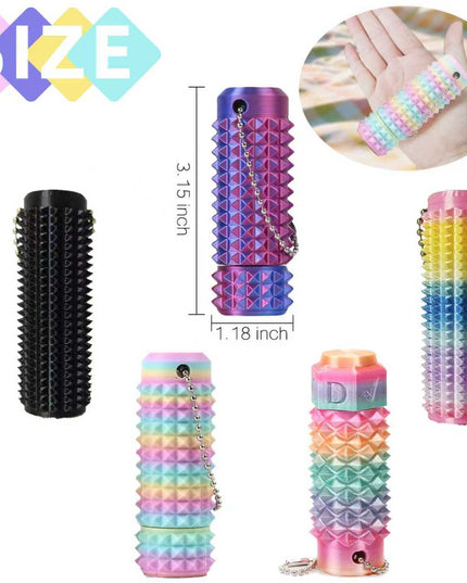 2RD GEN Stress Relief Fidget Keychain 28g --Thick Spike Blue-Green Grip, Rotatable Bearing For Focus & Palm Massage,