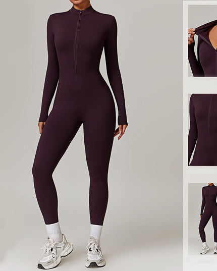 Warm Zipper Long-sleeved Jumpsuit Yoga Fitness Sports Pants Breathable Bodysuit Women's Clothing