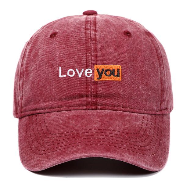 Love You Embroidered Hat Retro Distressed Soft Top