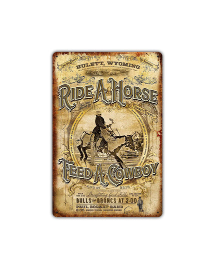 Western cowboy vintage tin painting