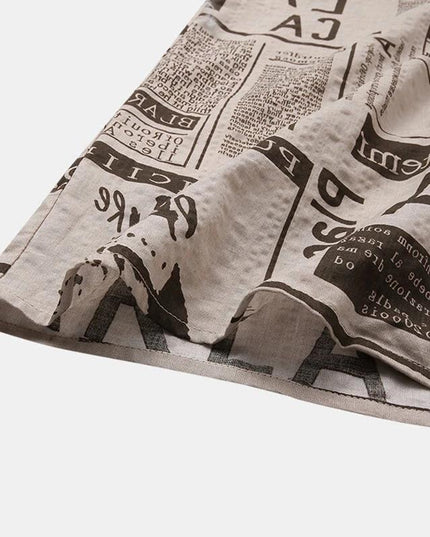 3xl Men Shirts Vintage Newspaper Print Hawaiian Shirt