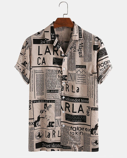 3xl Men Shirts Vintage Newspaper Print Hawaiian Shirt