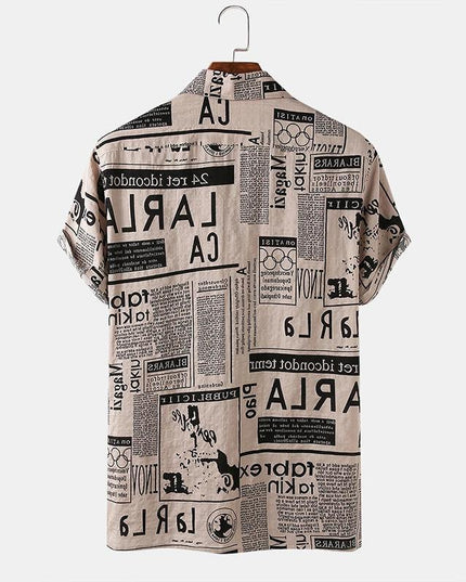 3xl Men Shirts Vintage Newspaper Print Hawaiian Shirt