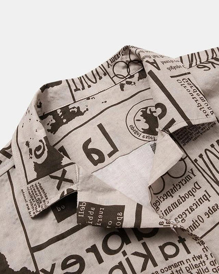 3xl Men Shirts Vintage Newspaper Print Hawaiian Shirt