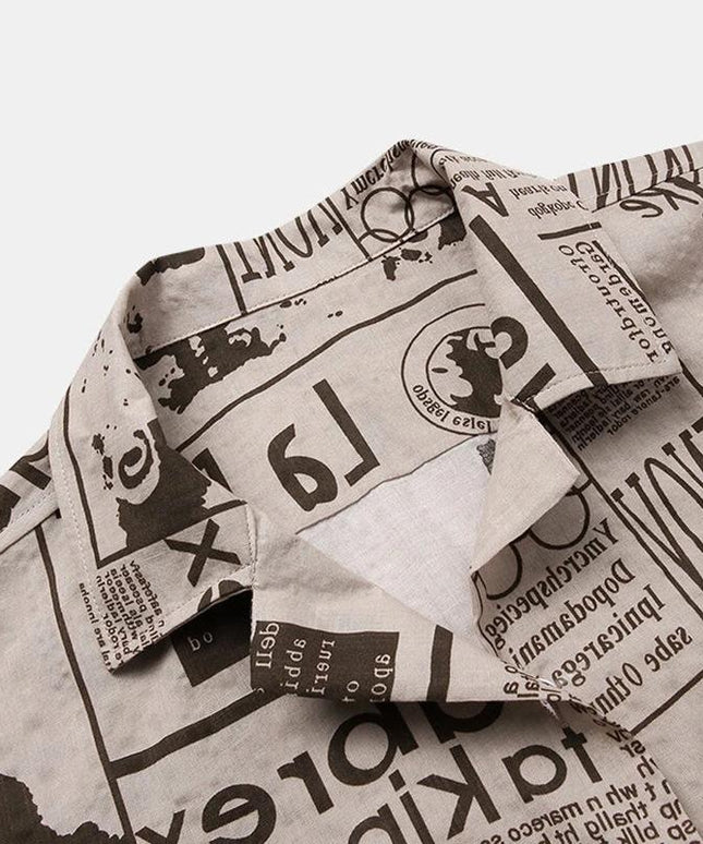3xl Men Shirts Vintage Newspaper Print Hawaiian Shirt