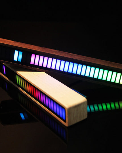 Solid Wood Bluetooth Voice Control Pickup Rhythm Lights Music Spectrum LED RGB Car Atmosphere Audio Level Indicator VU Meter