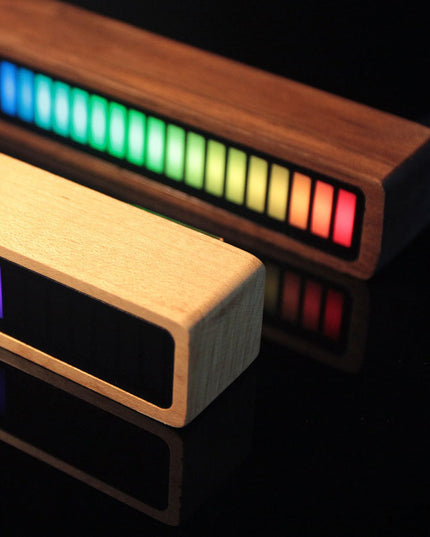 Solid Wood Bluetooth Voice Control Pickup Rhythm Lights Music Spectrum LED RGB Car Atmosphere Audio Level Indicator VU Meter