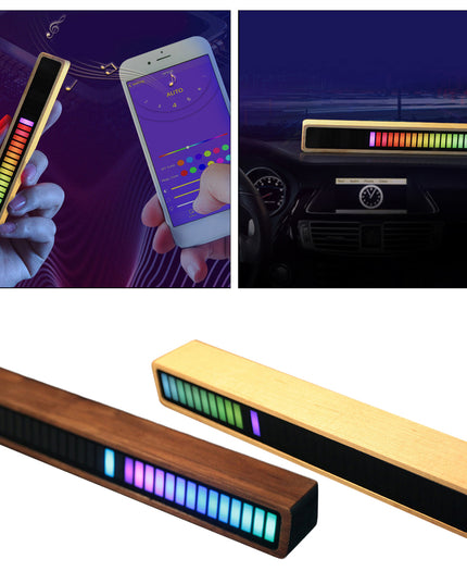 Solid Wood Bluetooth Voice Control Pickup Rhythm Lights Music Spectrum LED RGB Car Atmosphere Audio Level Indicator VU Meter
