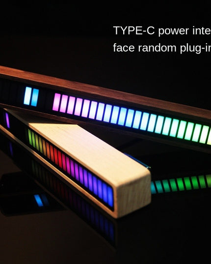 Solid Wood Bluetooth Voice Control Pickup Rhythm Lights Music Spectrum LED RGB Car Atmosphere Audio Level Indicator VU Meter