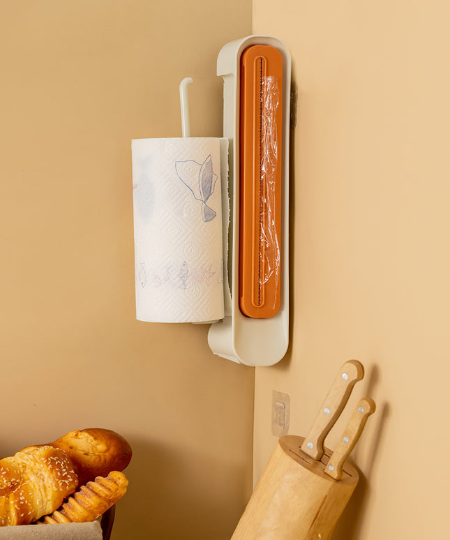 3 In1 Food Keeper Wrap Dispenser Storage Hang Holder Multifunctional Cling Film Cutter Slide Home Kitchen Gadgets