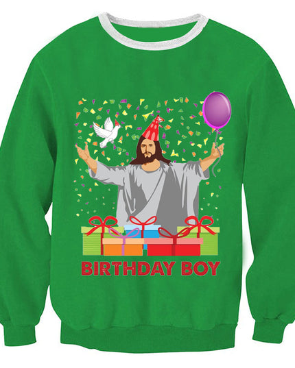 Loose sweater Christmas 3D digital printing round neck