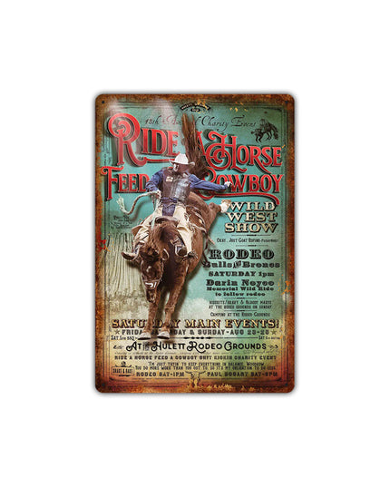 Western cowboy vintage tin painting