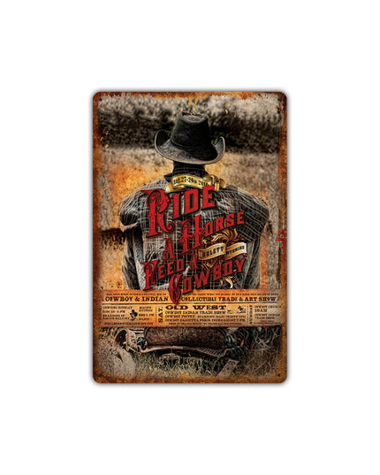 Western cowboy vintage tin painting