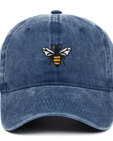 Bee Embroidery Baseball Cap Vintage Worn Looking Washed-out