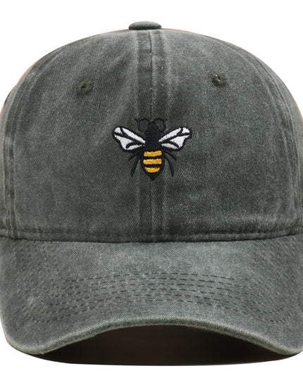 Bee Embroidery Baseball Cap Vintage Worn Looking Washed-out