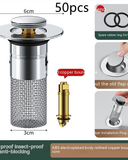 Long Pop-Up Sink Drains Filter Bathroom Press Bounce Basin Plug Stopper Wash Basin Hair Catcher Sink Strainer Kitchen Supplies