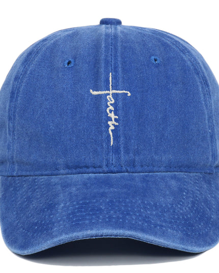Cross Embroidery Baseball Cap Cotton Vintage Worn Looking Washed-out Baseball Cap