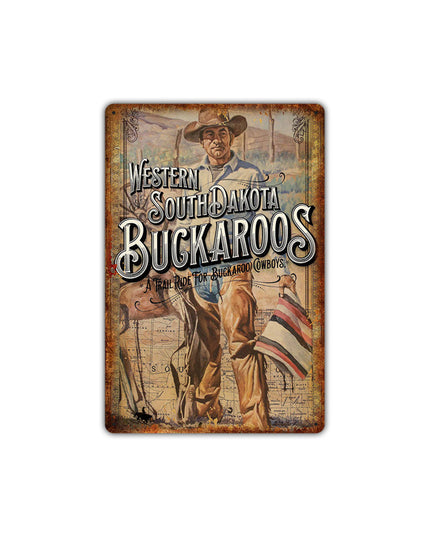 Western cowboy vintage tin painting