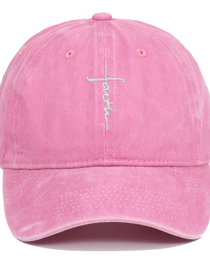 Cross Embroidery Baseball Cap Cotton Vintage Worn Looking Washed-out Baseball Cap