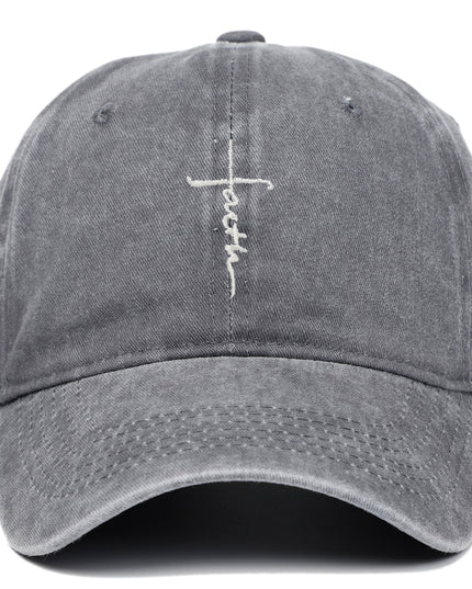 Cross Embroidery Baseball Cap Cotton Vintage Worn Looking Washed-out Baseball Cap