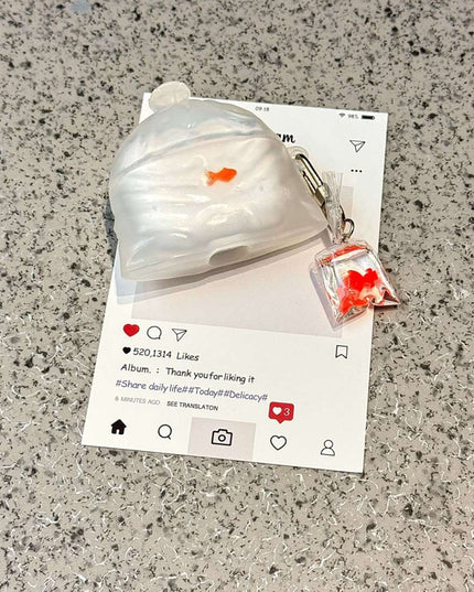 White Transparent Garbage Bag Goldfish Pendant Bluetooth Earbuds Case