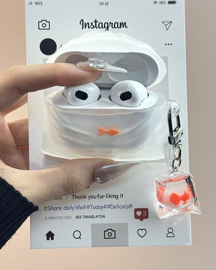 White Transparent Garbage Bag Goldfish Pendant Bluetooth Earbuds Case