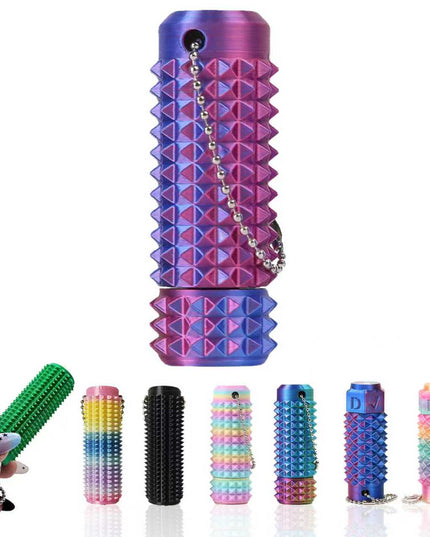 2RD GEN Stress Relief Fidget Keychain 28g --Thick Spike Blue-Green Grip, Rotatable Bearing For Focus & Palm Massage,