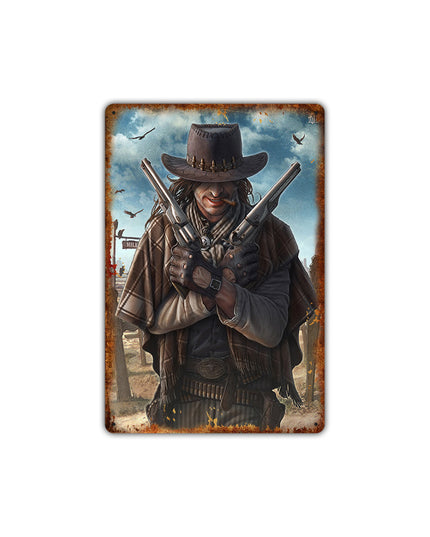 Western cowboy vintage tin painting