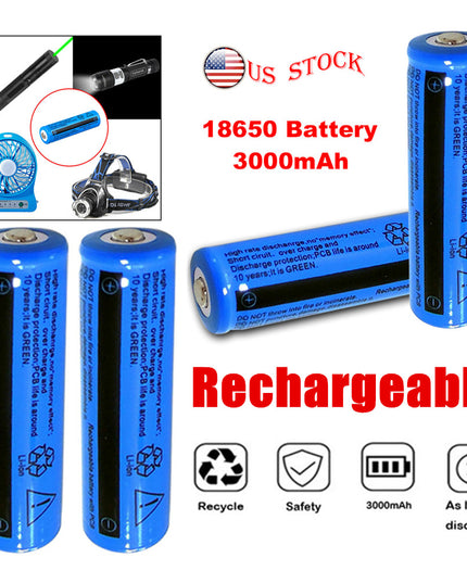 50&100pcs  Battery 3.7V Rechargerable Li-ion 3000mAh 18650 Batteries For Torch Flashlight Laser Headlamp
