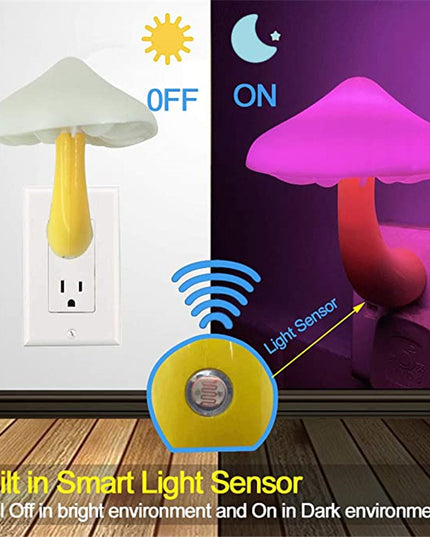 LED Night Light Mushroom Wall Socket Lamp EU US Plug Warm White Light-control Sensor Bedroom Light Home Decoration