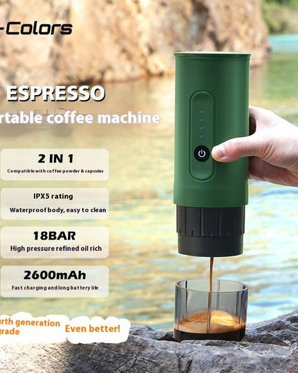 Portable Outdoor Coffee Machine Handheld Electric Ground Coffee Capsule Travel Car Charger