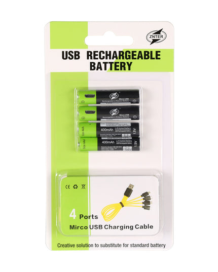 No.5 USB Rechargeable Lithium Battery 1.5V Four Sections  One Drag Four Charging Cable Set