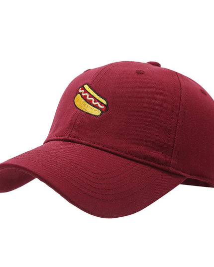 Hot Dog Embroidery Pattern Soft Top Peak Cap