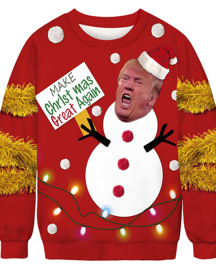 Loose sweater Christmas 3D digital printing round neck