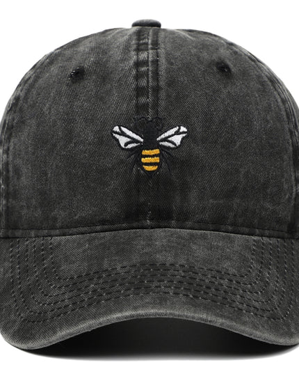 Bee Embroidery Baseball Cap Vintage Worn Looking Washed-out