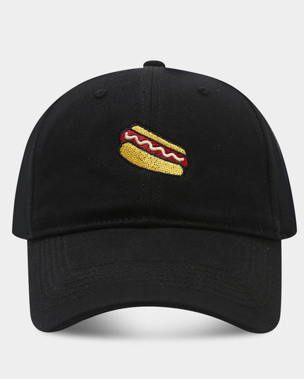 Hot Dog Embroidery Pattern Soft Top Peak Cap