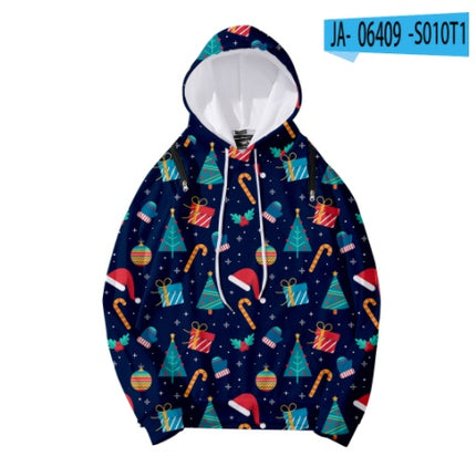 Christmas Element Printed Detachable Hooded Loose Women's Sweater