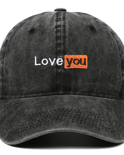 Love You Embroidered Hat Retro Distressed Soft Top