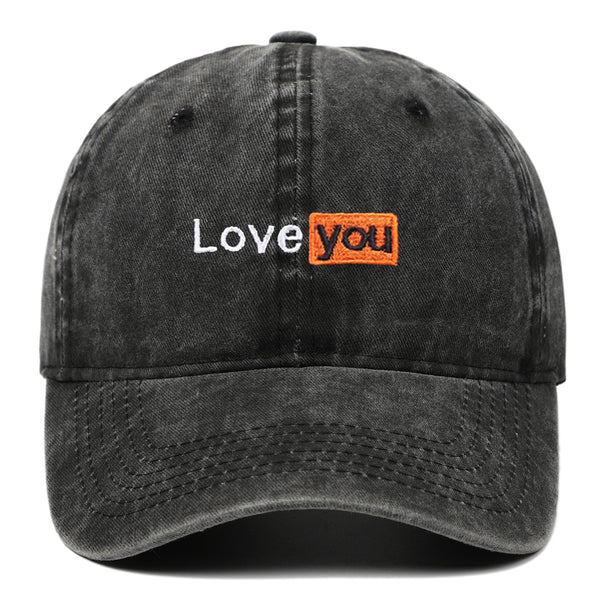 Love You Embroidered Hat Retro Distressed Soft Top