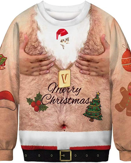 Men's Fashion Christmas 3D Digital Printed Round Neck Sweater